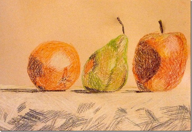 Pomme, poire et orange
